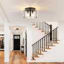 Black Semi Flush Mount Ceiling Light 15'', 3-Light Modern Farmhouse Glass Light Fixture, Dimmable Close to Ceiling Mount for Hallway, Kitchen Island, Entryway, Bedroom, Bathroom, Laundry Industrial
