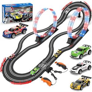 Car 
2-in-1 Slot Car Race Track Set with 4 High-Speed Cars, Electric Track, Dual Racing Game with 2 Controllers, Circular Overpass Design Featuring Flash Tracks. Toy Gift for Boys Kids Ages 4-6 6-8 8-12