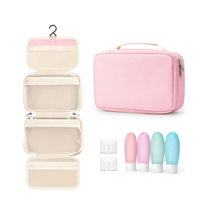 Toiletry Bag for Women With Travel Size Containers Set, Hanging Toiletry Bag for Full Size Toiletries, Skincare, Shampoo, Makeup Cosmetic Bag Travel Organizer, Water-Resistant Toiletry Bag