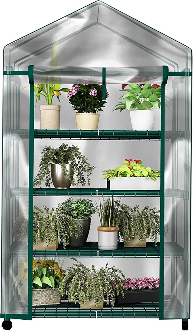 4 Tier Mini Greenhouse - Portable Greenhouse with Locking Wheels and PVC Cover for Indoor or Outdoor - 27 x 19 x 63-Inch Green House by Pure Garden