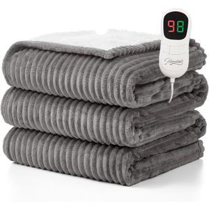 Homemate Electric Heated Blanket Twin Size - 62"x84" Heating Blanket Twin Size 1/2/4/6/8 Hours Auto-Off 10 Heat Level Over-Heat Protection Soft Flannel Sherpa ETL Certification