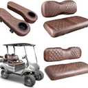 NOKINS Golf Cart Seat Covers for YAMAHA/G29/Drive2, Vinyl Front&Rear Seat Cover with Flip-Up Armrests kit, with Cup Holder, for 1" Square Tube (Brown&Brown 8438)