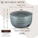 Monarch Abode Garden Hose Holder with Lid Decorative Water Hose Holders for Outside, Border Embossed Metal Patina Pot with Drainage, 100ft Waterhose Holder for Outside, Garden Storage Caddy