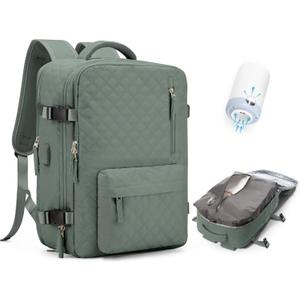 Travel Vacuum Storage Backpack with Air Pump Vacuum Seal Compression Space Saver Bags Clothing Vacpack 18x14x8 inches Travel Bag Carry on Personal item Laptop Work Backpacks Women Dark Green