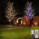 Lomotech Lighted Cherry Blossom Tree - 2 Pack 6Ft Color Changing Artificial Tree with 11 Modes Timer for Indoor Outdoor Party Holiday Christmas Decorations(Warm White to Multicolor)