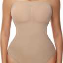 Strapless Shapewear Thong for Women Tummy Control One Piece Bodysuit Triangle Body Shaper Summer Tube Top Leotard (Large, Nudebrief)