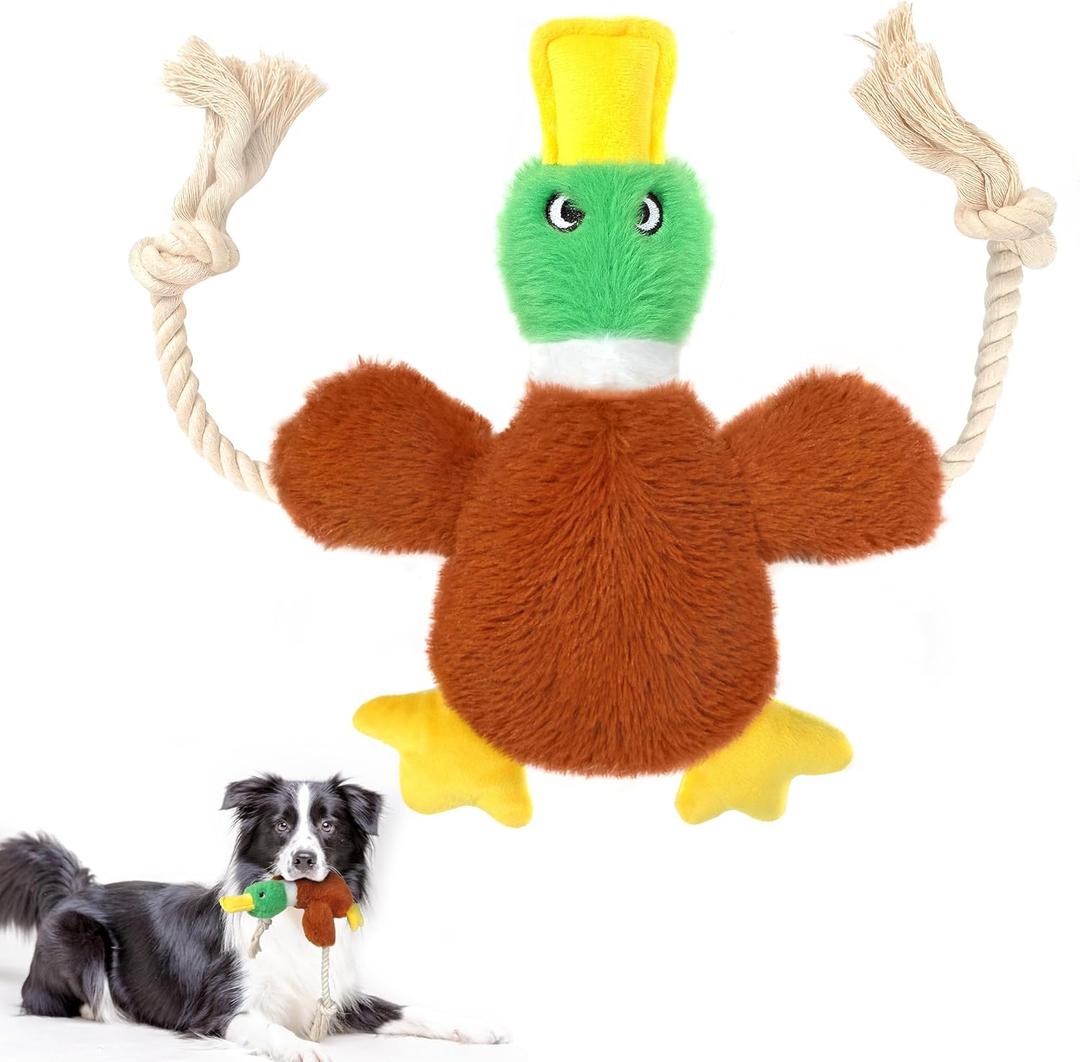 Fida Dog Toys for Aggressive Chewers, Squeaky Dog Toys to Keep Them Busy, Intactive Rope Tug of War Plush Duck for Puppy Small Medium and Large Dogs (Brown)