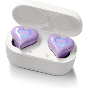 Yoidesu Earbuds Stylish Heart Shaped, HiFi Stereo Sound Bluetooth 5.3 Headphones with Charging Case, Cute Creative Color Gradient Light Earbuds, Gifts for Girls Friends (#3) (Purple)