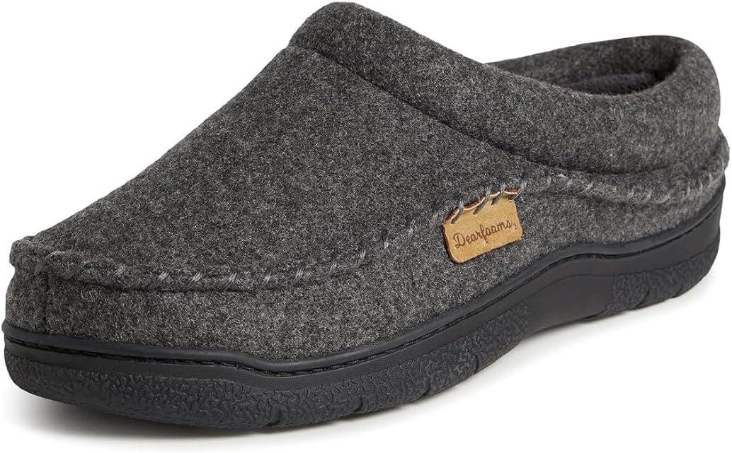 Dearfoams Men's Thompson Memory Foam Indoor/Outdoor Clog Slipper,Size 4-5, Dark Heather Grey (Wool)