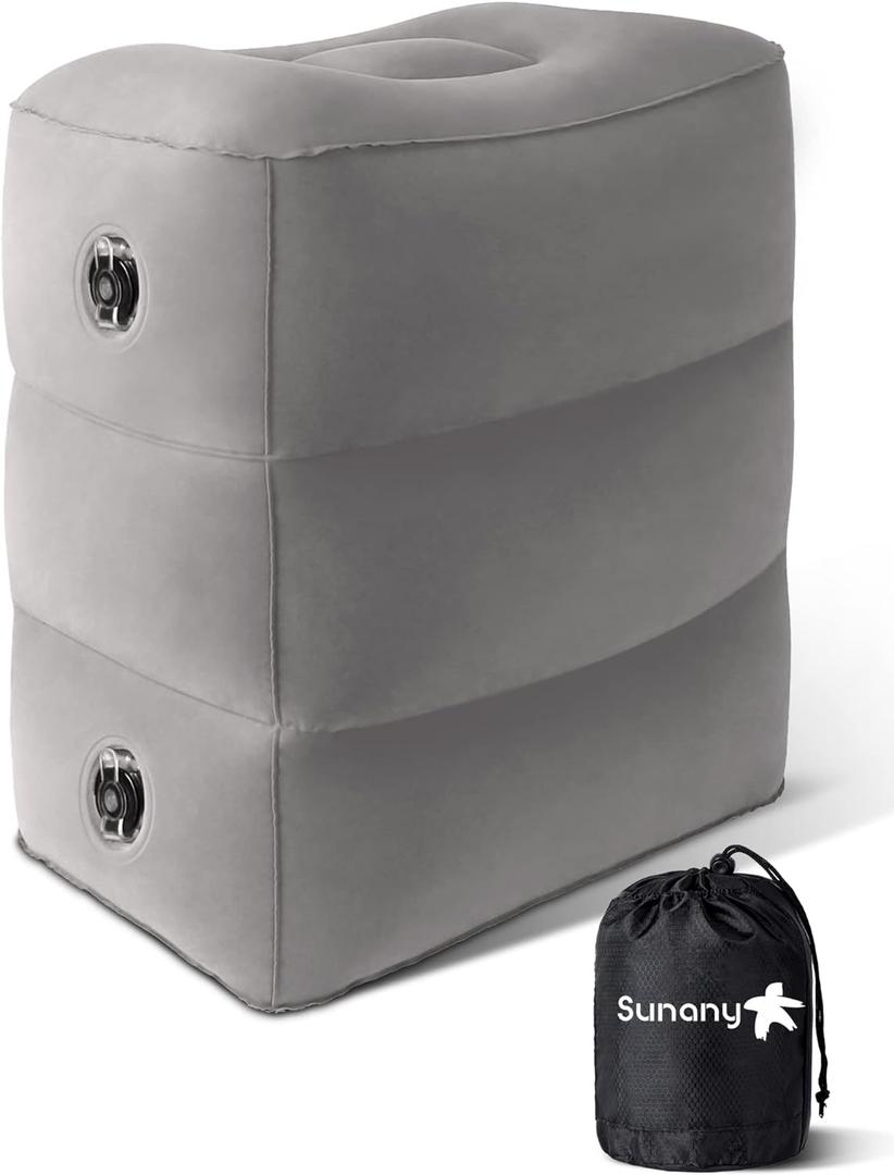 Sunany Inflatable Foot Rest Pillow for Travel, Kids/Adults Airplane Travel Pillow-Adjustable Height Cushions,for Kids to Sleep While Traveling,Suitable for Office, Home and Any Travell (1 Pack) (Grey)