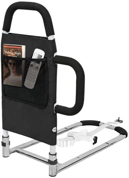 Bed Rails for Elderly Adults Safety with Storage Pocket, Assist Rail with Dual Grab Bars for Easily Getting in & Out of Bed, Bed Rail Fits King, Queen, Full, Twin Bed