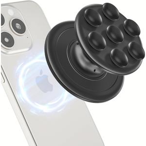 AUROX for MagSafe Phone Grip, Magnetic Phone Grip, Magnetic Suction Cup Collapsible Phone Grip Holder for iPhone 17 16 15 14 13 12 Series, Magneticc Silicone Phone Grips for Videos and Selfies,Black