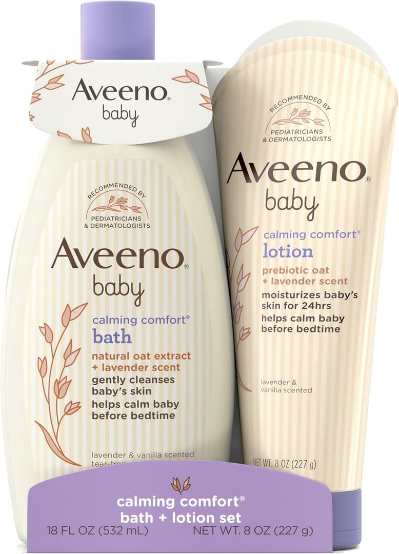 Aveeno Baby Calming Comfort Body Lotion Set, Nighttime Baby Skin Care Product with Nourishing Oatmeal Plus Relaxing Lavender & Vanilla Scents, Paraben- & Phthalate -Free, 1 Item Aveeno Baby Calming Comfort Body Lotion Set, Nighttime Baby Skin Care Product with Nourishing Oatmeal Plus Relaxing Lavender & Vanilla Scents, Paraben- & Phthalate -Free, 1 Item