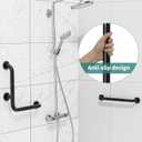 16 Inch Angled Grab Bar, iHansee Anti Slip L-Shaped Shower Grab Bar w/ 16 Inch Straight Bathroom Balance Bar, Knurled Stainless Steel Safety Handle for Seniors Elderly Injury Handicap, Matte Black