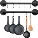 16 inch Pot Rack Wall Mounted Set of 2, Pan Hangers for Kitchen, Iron Detachable Storage Organizer, Industrial Pipe Lids Holder Utensils Hanging Rail with 8 S Hooks Black