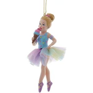 Kurt Adler 5.25-Inch Blonde Ice Cream Girl Ornament  Resin and Fabric Christmas Decoration with Rainbow Tutu and Ballet Shoes  E1042