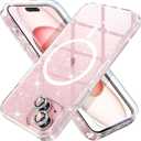 Choiche Compatible for iPhone 15 Case Magnetic, Women Clear Glitter Bling Sparkly Case, [2xDiamond Camera Lens Protectors] [2xTempered Glass Screen Protectors] [Compatible MagSafe] (Glitter Clear)