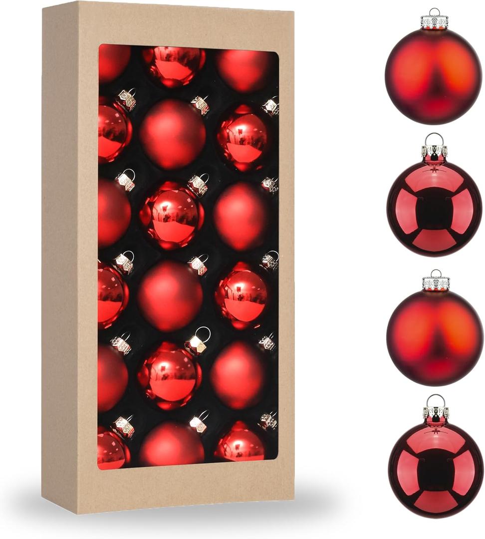 Amooca Christmas Glass Balls Decoration Festival Party Home Decors Holiday Xmas Tree Hanging Ornaments Set 18pc 1.8in Wine Red