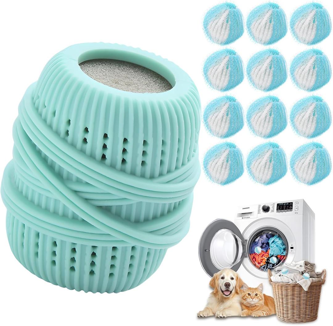 Pet Hair Remover for Laundry,Reusable Dog & Cat Hair Remover for Laundry Effectively Laundry Pet Hair Catcher for Clothes and Bedding,Suitable for lint Catcher for Washing Machine (12, Azure)