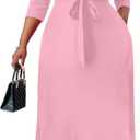 Nmoder Plus Size Maxi Dress for Women - Summer Casual 3/4 Sleeve Floral Flowy Long Dress with Belt XL- 6XL (4X-Large, Light Pink)