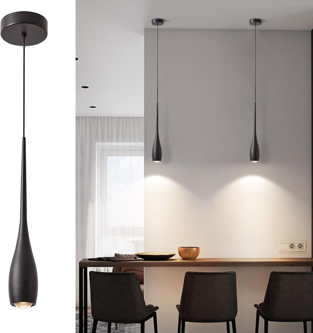 Black Pendant Light for Kitchen Island, LED Dimmable Pendant Light fixtures, Small Modern Industrial Hanging Pendant Light for Over Sink, Bar, Dining Room, Bedside1-Pack