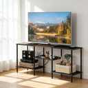 OYEAL Black Bedroom TV Stand with Power Outlets up to 50 inch TV, Small Entertainment Center Stand with Storage Modern Media TV Console Table for Living Room Bedroom