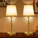 Cordless Table Lamp Set of 2 Rechargeable, 4000mAh Battery Operated Bedside Lamp with Fabric Shade, 3000K Stepless Dimming Touch Control Wireless Lamp for Dining Room, Nightstand (Gold)