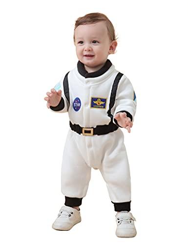 LXKIKMM Baby Toddler Boy Astronaut Costume Space Suit Cosplay Party Jumpsuit Halloween Rompers White 6-12 Months