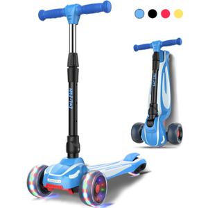 LOL-FUN Toddler Scooter for Kids Ages 3-12 Years Old Boy Girl with 3 Wheel LED Lights, Extra-Wide Childrens Foldable Kick Scooter Kids Ages 3-5 with 4 Adjustable Height and Lean-to-Steer (Royal Blue)