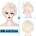 WeKen Womens Short Blonde with Highlight Pink Blue Wig Crazy Spiky Short Blonde Wig for Weird Costumes Halloween Cosplay Movie Party (Wig+Wig Cap+Sunglasses)