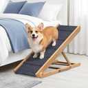 Adjustable Dog Ramp for Bed - 39" Long Foldable Wooden Ramp for Dogs to Get on Bed, Couch, or Car with 13.4" Wide Walking Space (Natural Wood with Gray Carpet)