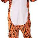 Animal Onesie Costumes for Kids Adults Cosplay Halloween for Boys Girls Womens Warm Plush One Piece Tiger (Orange)
