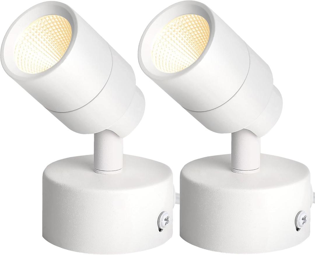 2 Pack LED Up Lights for Indoor Use Uplight, Warm White Floor Spotlight Lamp, LED 3W 120V Spot Lights for Uplighting Accent Lighting, 5.9 FT Cord with Foot Switch
