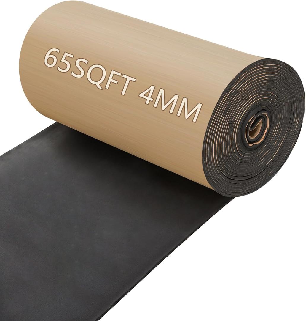 65 Sqft Sound Deading Material for Cars, 157 mil (4 mm) 24"X394" Adhesive Sound Insulation,Car Sound Deadening Closed Cell Foam Heat Shield Automotive, Car Mat Deadener Insulation Dampening (Black)