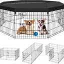 Dog Pen Pet Playpen Dog Fence Indoor Foldable Metal Wire Exercise Puppy Play Yard Pet Enclosure Indoor Outdoor 8 Panels 24 Inch with Bottom Pad/Top Cover (Black with top Cover)