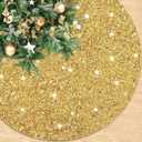 Christmas Tree Skirt Gold Tree Skirt 36 Inch Velvet Tree Skirt Sequin Xmas Tree Skirts Sparkle Tree Skirts Glittery Christmas Tree Ring Collar for Christmas Winter Holiday Home Ornaments