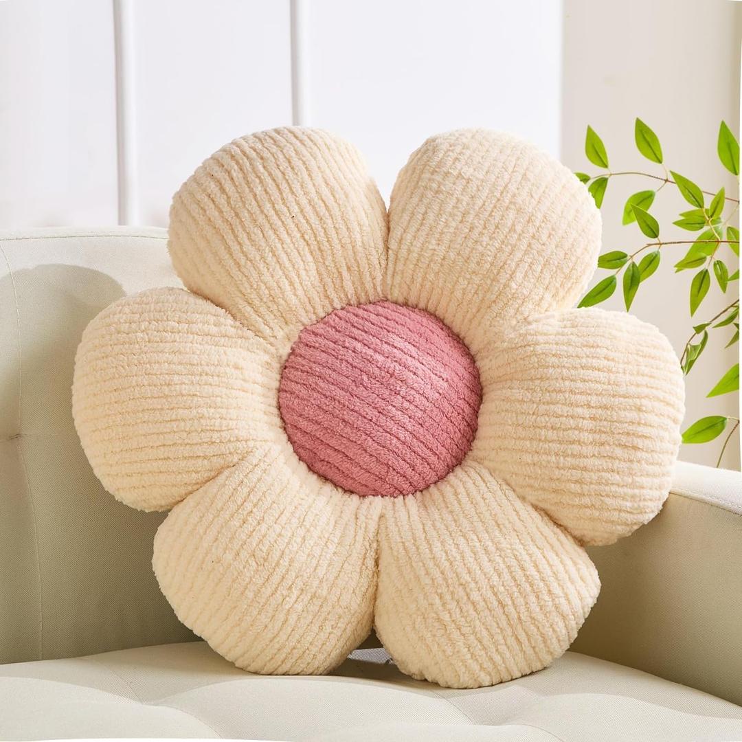 Flower Pillow Flowers Shaped Pillow Cushion Decorative Daisy Pillow for Bed Cute Throw Pillow Flower Floor Pillow Soft Seat Cushion Cream Cushion 15.7"