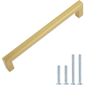 Amazon Basics Modern Square Cabinet Pull Handle, 5.39-inch Length (5-inch Hole Center), Golden Champagne, 10-pack