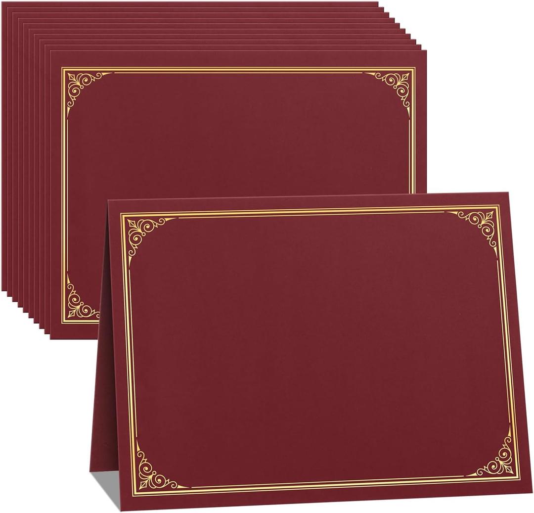 SUNEE 10 Packs Burgundy Certificate Holders, 250gsm, for 8.5x11 Award Certificates, Certificate Covers with Gold Foil Border