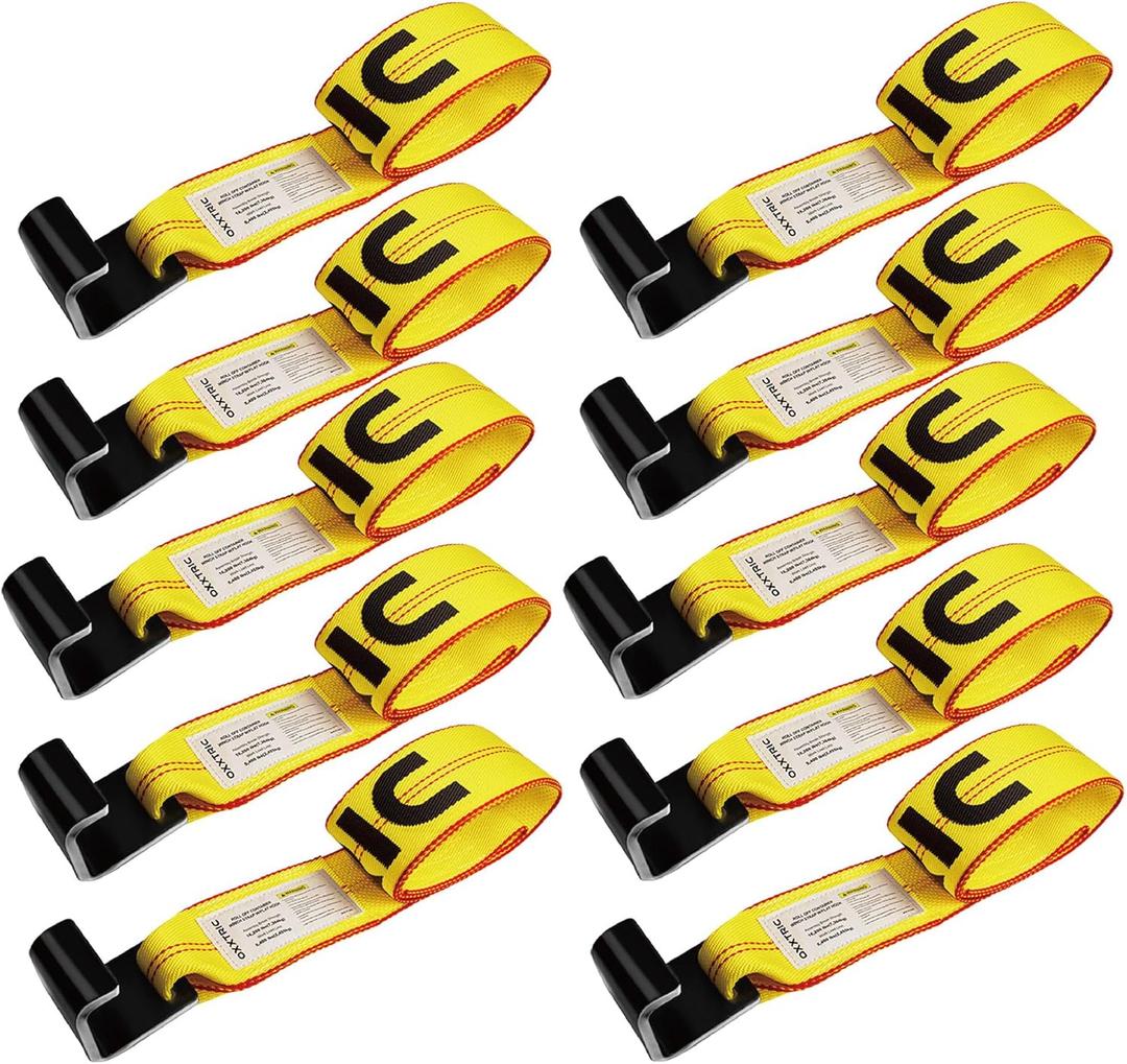 Roll Off Container Winch Strap with Flat Hook,4 Inch x 5 Feet, Heavy-Duty Cargo Straps for Flatbed Trailer with Flat Hook and Sewn Loop End to Secure and Easy Fixation,10-Pack