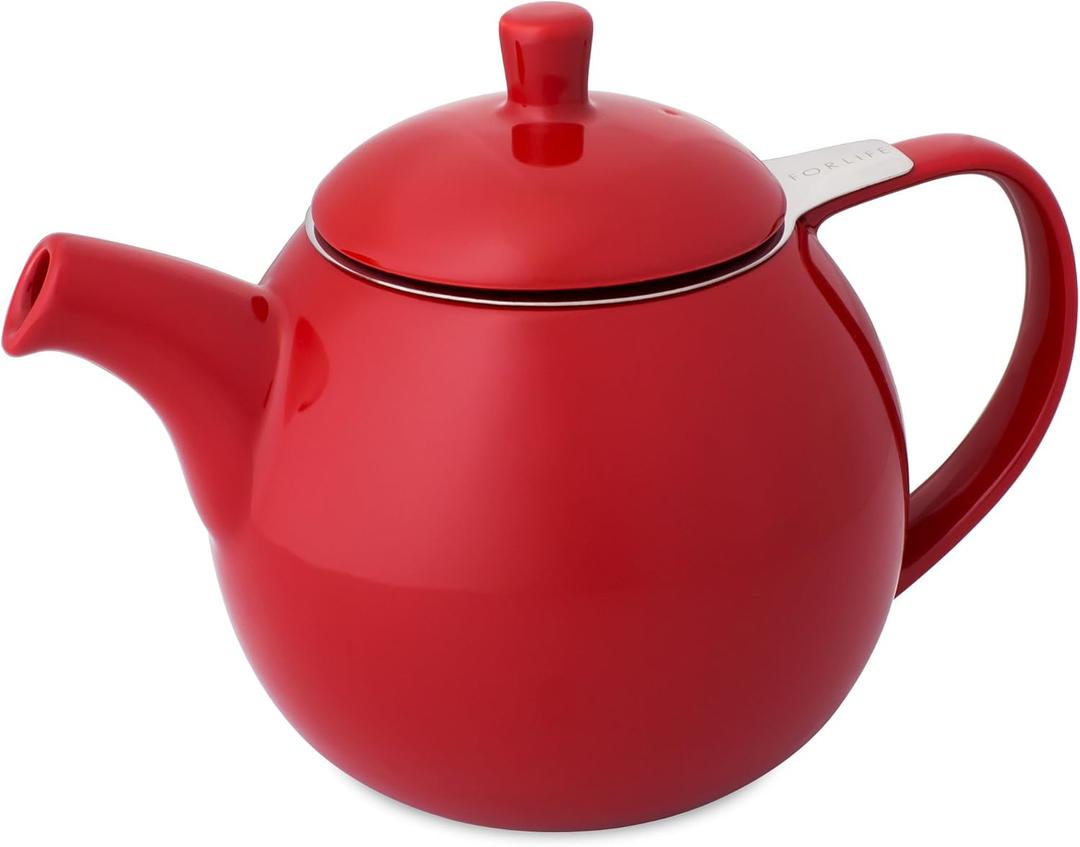 FORLIFE Curve Teapot with Infuser, 24-Ounce, Red