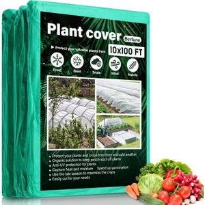 Berlune Plant Covers Freeze Protection Frost Blankets Plant Covers for Winter Protection Frost Cloth Floating Row Cover for Outdoor Garden Raised Bed Frost Snow Protection (Green, 10 ft x 100 ft)