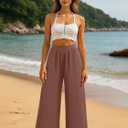NIMIN Palazzo Pants for Women Wide Leg High Waisted Slack 2026 Summer Flowy Beach Casual Clothes with Pockets (Brown, L)