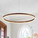 LED Ring Chandelier 24 Inches Round Chandelier Wood Grain Finish Dimmable LED Pendant Light Dining Room Light Fixture Circular Hanging Light for Entryway Foyer Office