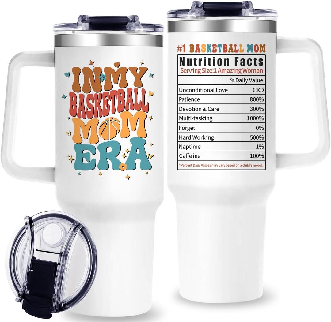 40oz Basketball Mom Tumblers for Women, Basketball Mom Gifts for Mother from Daughter Son, Basketballs Lovers Tumbler with Handle, Basketballs Cup Moms Gifts for Women on Birthday Mothers Day