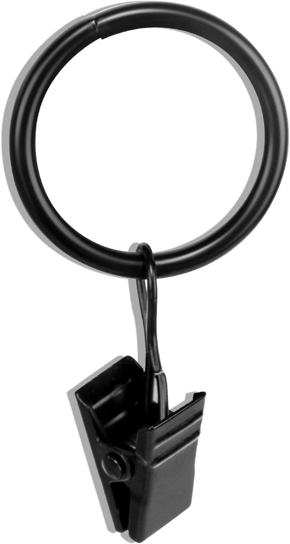 30 PCS 1-Inch Black Clips Curtain Ring for Curtain Rod, This Small Drapery Curtain Hooks with Clips Hook Fit Up to 0.4~0.75 -inch Drapery Panel