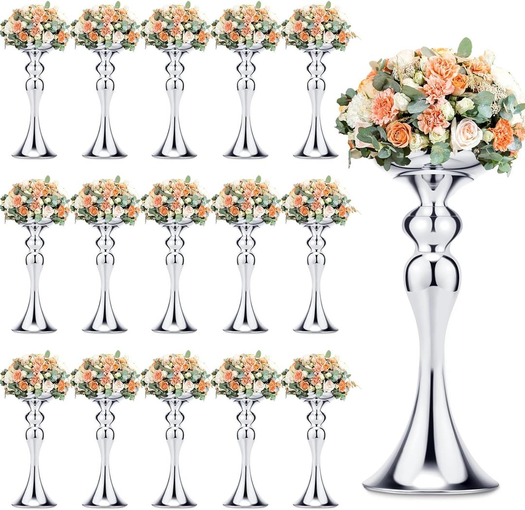 Sadnyy 16 Pcs Metal Flower Arrangements Stand Metal Wedding Centerpiece Stand Tall Table Decor Flower Vase for Wedding Reception Centerpieces Event Party Hotel Home Decor(12.6 Inch,Silver)