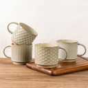 GBhome 12OZ Stackable Coffee Mugs, Ceramic Coffee Mugs with Texture Patterns for Man,Woman,Dad,Mom, Modern Coffee Mugs Set of 4 for Latte/Cappuccino/Cocoa. Dishwasher&Microwave Safe, Pale Khaki