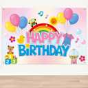 Cartoon Girls Happy Birthday Backdrop English Teacher Birthday Party Decorations Cartoon Teacher Themed Party Supplies Rainbow Denim Overalls Theme Backdrop for Girls Photo Booth Props Classroom Decor