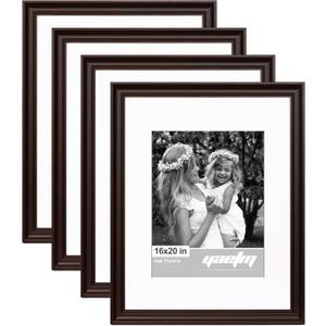 Yaetm 16x20 Picture Frame Matted to 11x14 Set of 4, 1.4" Wide Molding & Dark Brown Poster Frames 16 x 20 for Wall Gallery, Home and Office, Wall Mount (4 Pack, Brown)